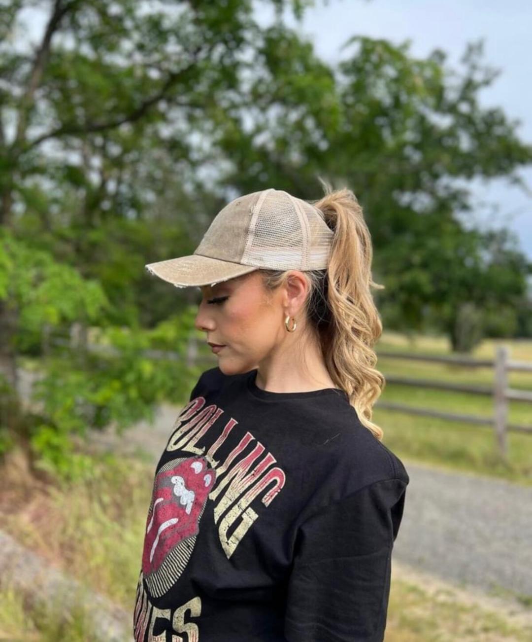 Distressed Ponytail Cap