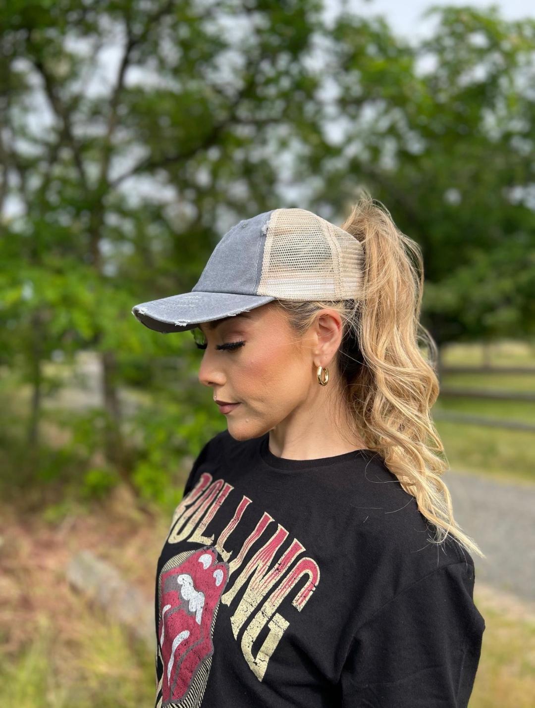 Distressed Ponytail Cap